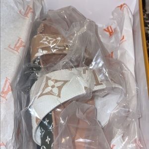 Authentic Luis Vuitton Bom Dias Mule Green/Tan Size 45 US 10.5 SOLD OUT ON SITE